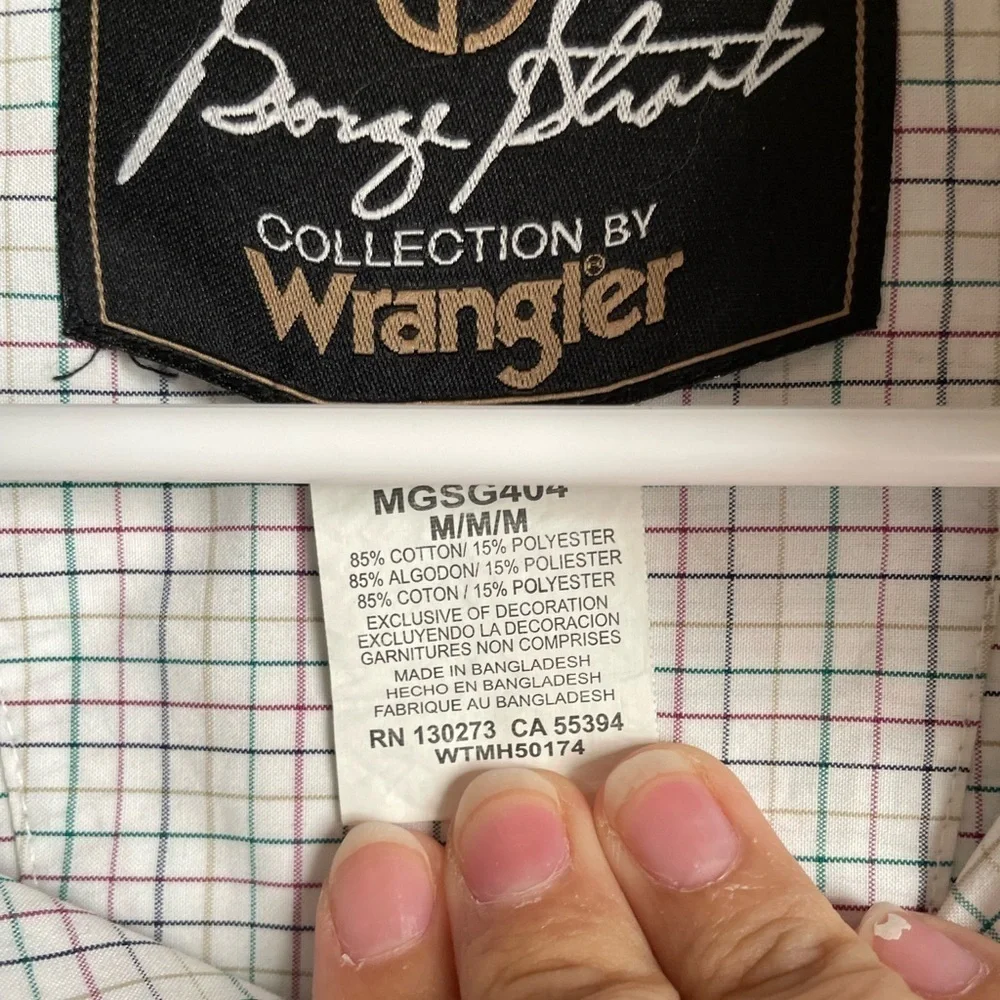 Wrangler George Strait Men's White multicolor Checkered Button Down Shirt size M